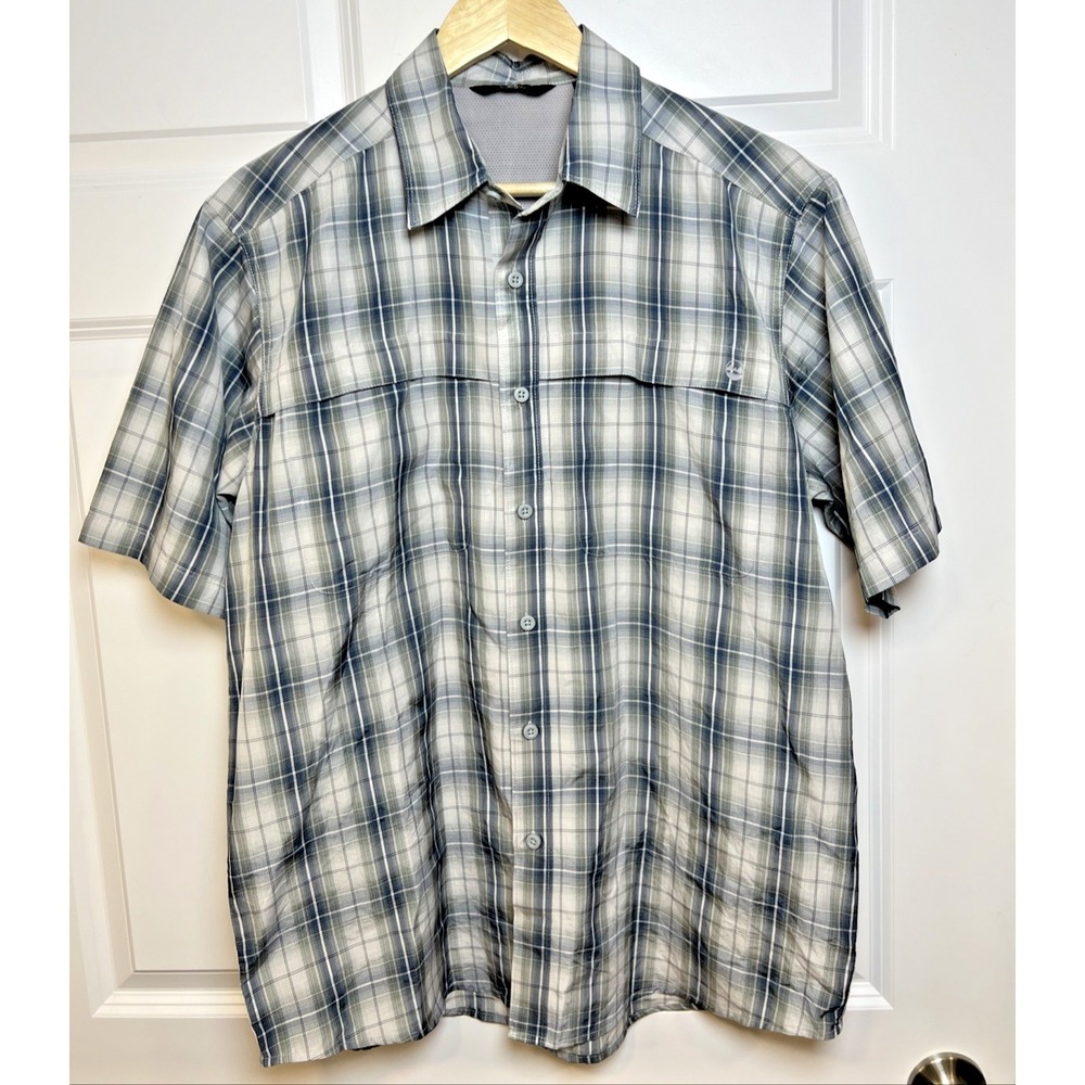 Wrangler ATG Plaid Button Up Shirt Men's Medium Mesh Yoke Poly Nylon Quick Dry - Picture 1 of 10
